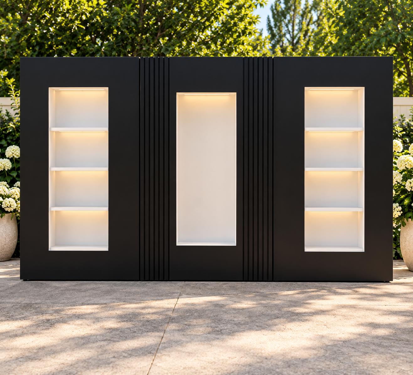 Custom event backdrop with shelves
